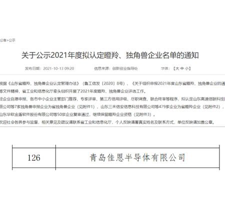 恭贺佳恩半导体成功入选山东省瞪羚企业